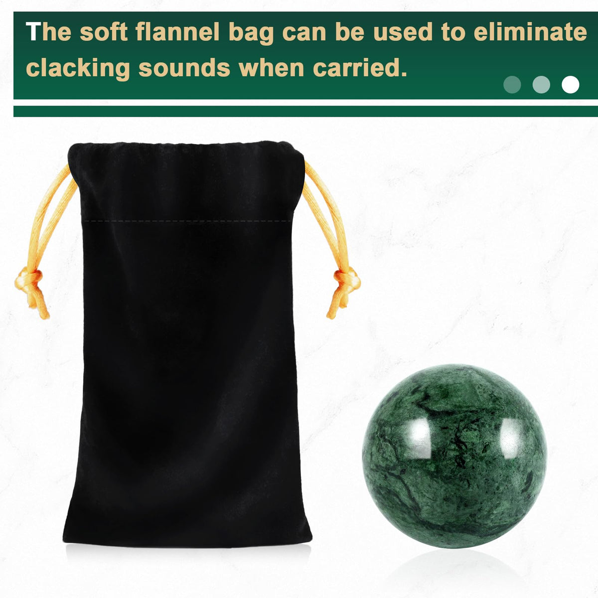 Learay 2Pcs Baoding Balls, Baoding Balls for Hand Therapy, Chinese Health Exercise Massage Balls with Carry Pouch for Stress Relief Meditation Ball(Green/1.57 inch)