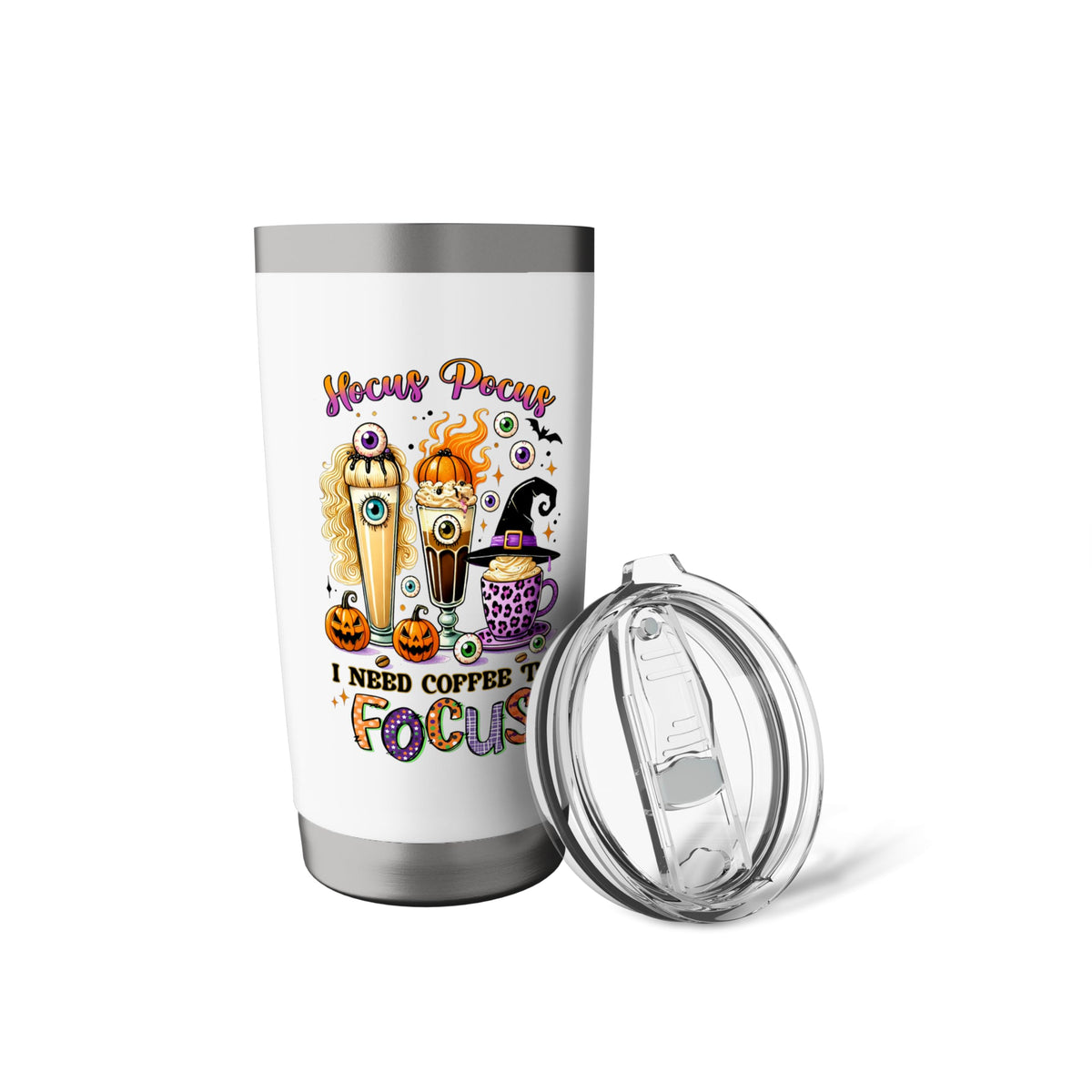 Halloween Hocus Pocus I Need Coffee To Focus Travel Bottle Stainless Steel Insulated Tumbler