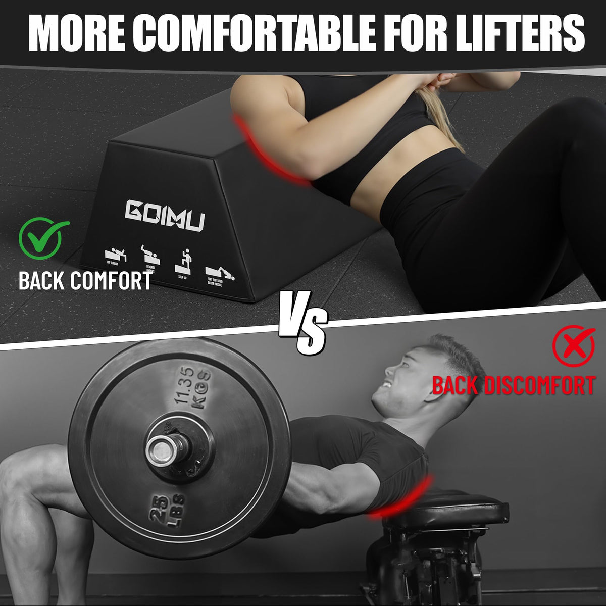 Goimu HT01-B Hip Thrust Bench, Hip Thrust Machine for Core&Ab Strength Training, Hip Thrust Booty Workout Box with Non-Slip, Glute Bridge Machine for Home and Gym, Large/Medium Size (Large-BK)