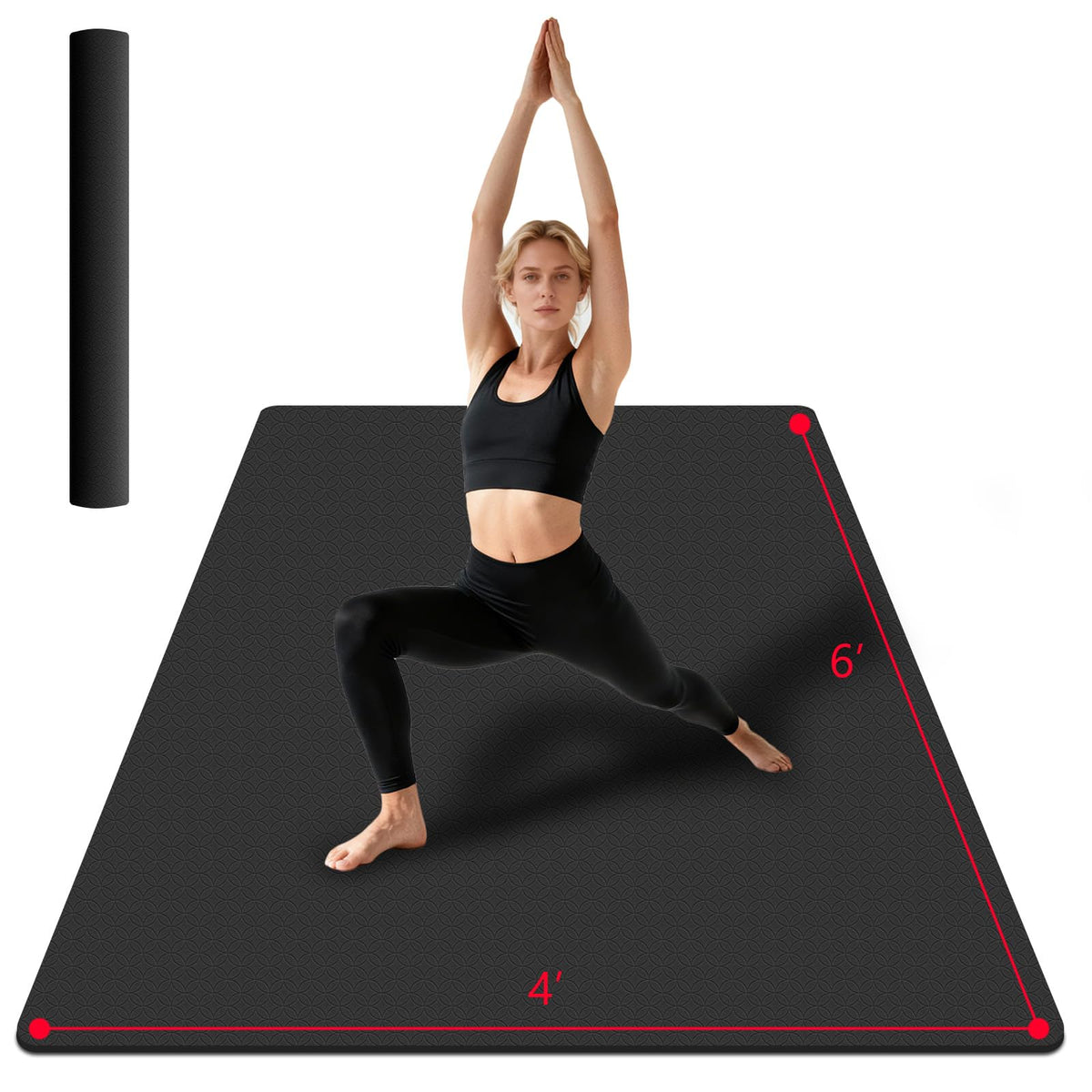 VTORY Extra Large Yoga Mat 6'x 4'x 8mm (1/3in) Thick Exercise Mat for Men and Women, Non-Slip, Durable Workout Mat for Home Workout, Yoga, Pilates, Stretching (Black)