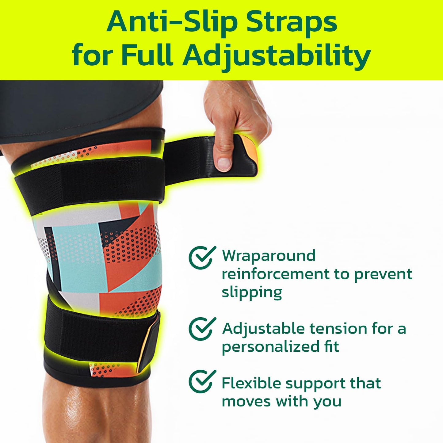 aoFIT Knee Brace (1 Pair) Adjustable Strap 7mm Neoprene Knee Compression Sleeve Knee Support for Men Women for Training & Fitness, Weightlifting, Onyx XX-Large