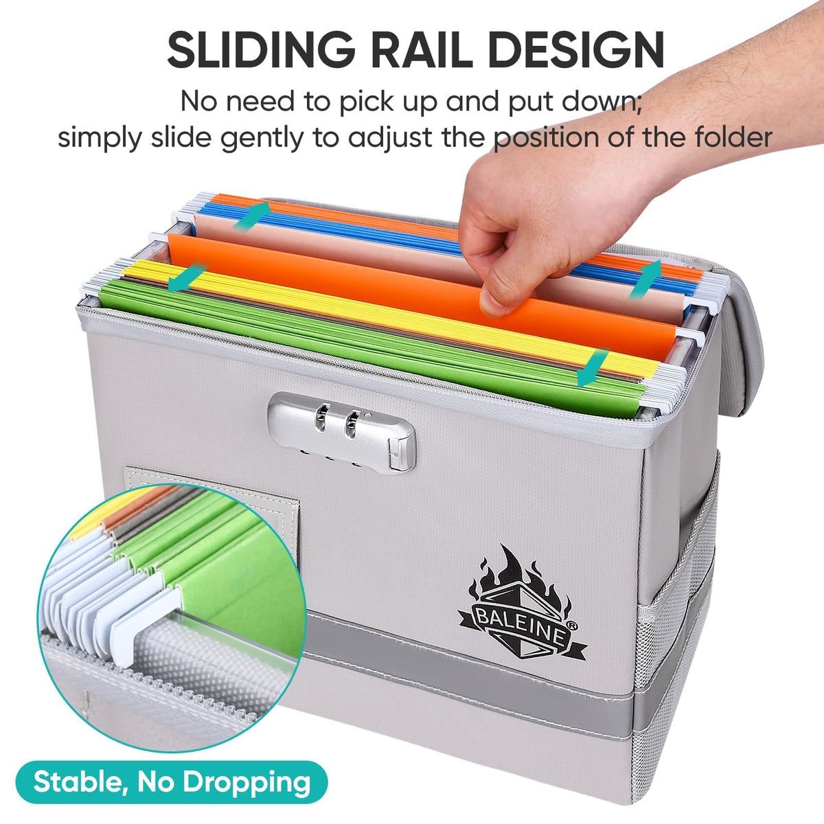 BALEINE Fireproof Document Box with Lock, Portable Fireproof Document Bag Waterproof Fire Proof File Boxes for Documents, File Organizer Box for Important Paperwork (Silver, 12.5''x10.5''x6'')