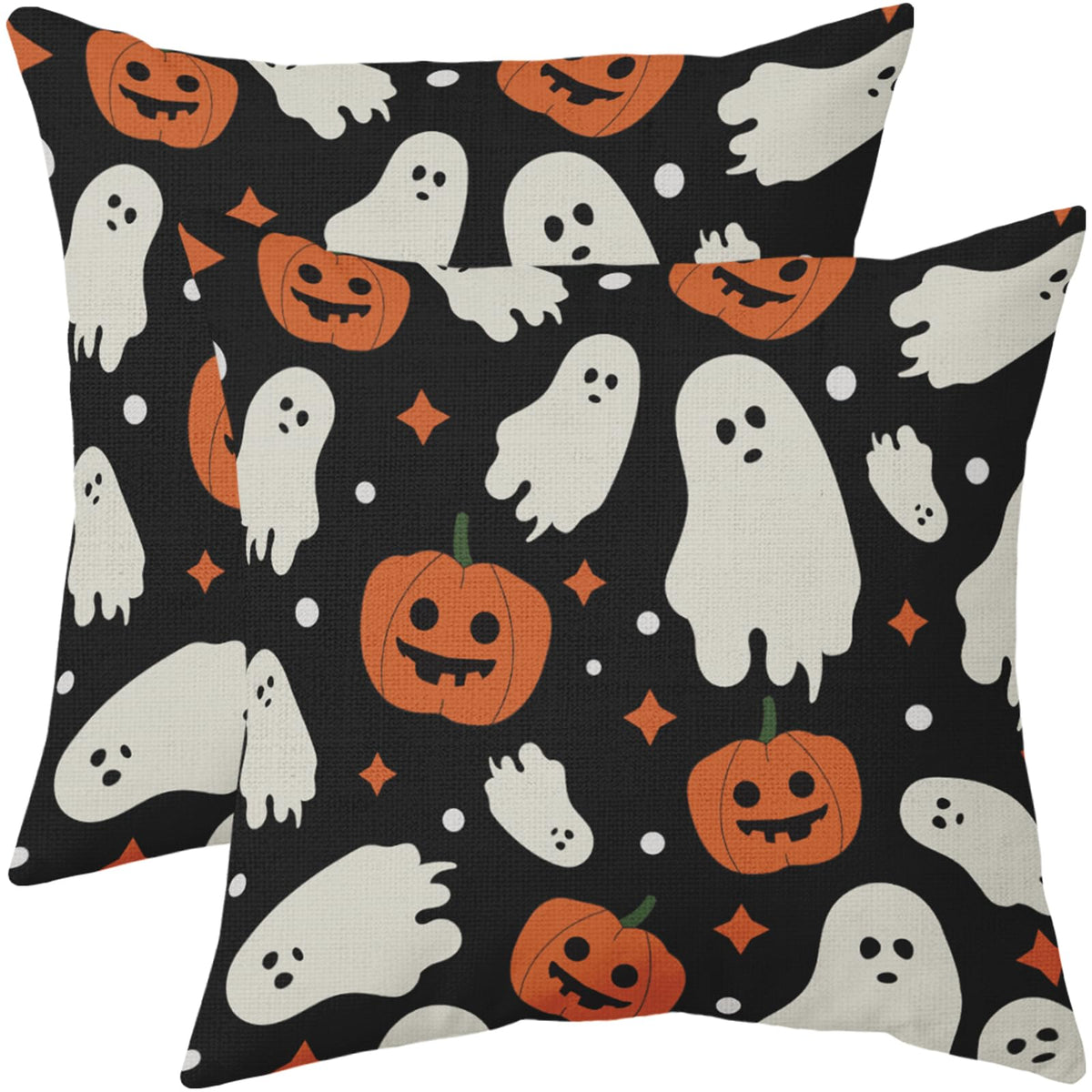 Robvobe Halloween Pillow Covers 22x22 Set of 2 Cute Ghost Pumpkin Print Outdoor Decorative Throw Pillows Halloween Scary Themed Farmhouse Pillowcases Linen Cushion Case Decor for Home Sofa Couch Bed