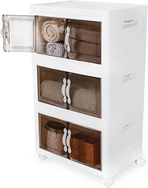 DALMAN 26QT Stackable Storage Bins with Lids - 3-Tier Wheeled Organizer for Versatile Home Storage