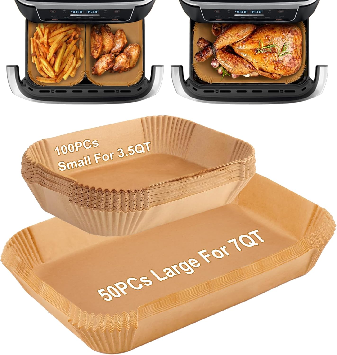 MMH Air Fryer Liners - 150PCs for Ninja DZ071 & AD600CO | Includes 100 Small & 50 Large Disposable Paper Liners