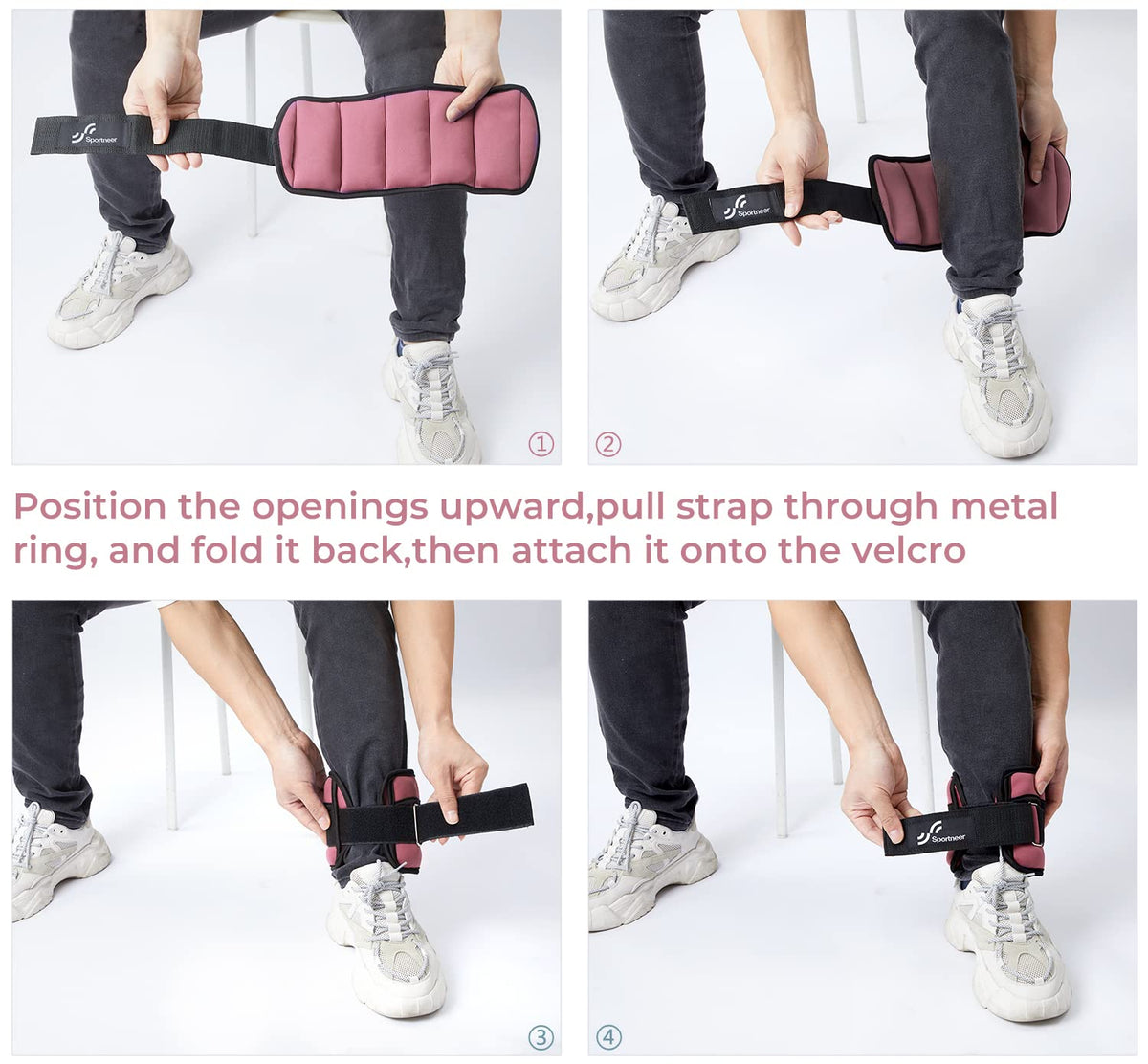 Sportneer Adjustable Ankle Weights Set - 1 Pair (2-10 lbs) Removable Sandbags for Women & Men, Comfortable Neoprene Leg Weights for Walking, Running, Pilates, Yoga, Home Workout & Physical Therapy, Rosy Melon, 5 lbs x 2)