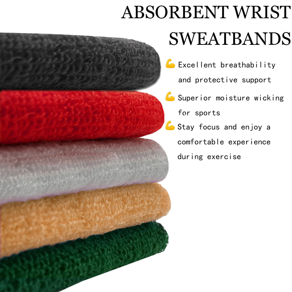 4.3 Inch Sports Wrist Sweatbands for Men Women, Absorbent Wrist Sweat Bands Tennis Wristbands Athletic Cotton Terry Cloth Sweatband for Basketball,Pickleball,Running,Gym,Work Out (6 Pack) -Dark Green