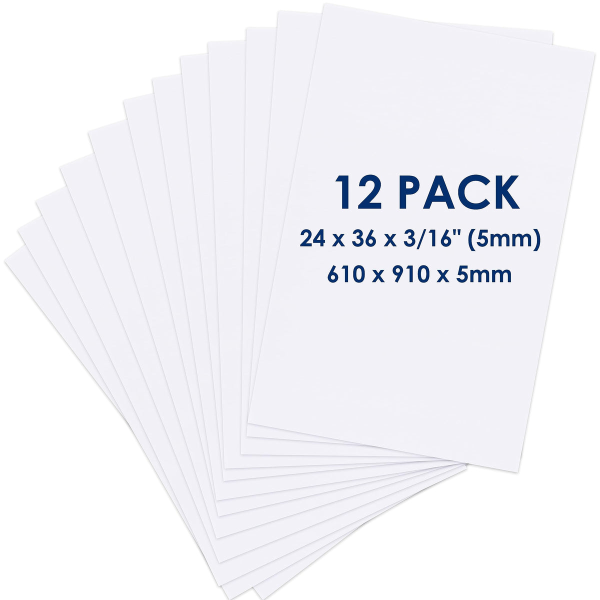 Foam Board 24 x 36 x 3/16" (5mm) - 12 Pack - White Poster Board, Acid Free, Double Sided, Rigid, Sign Board Foamboard for Mounting, Crafts, Paintings Prints, Art, Display, Presentation and Projects