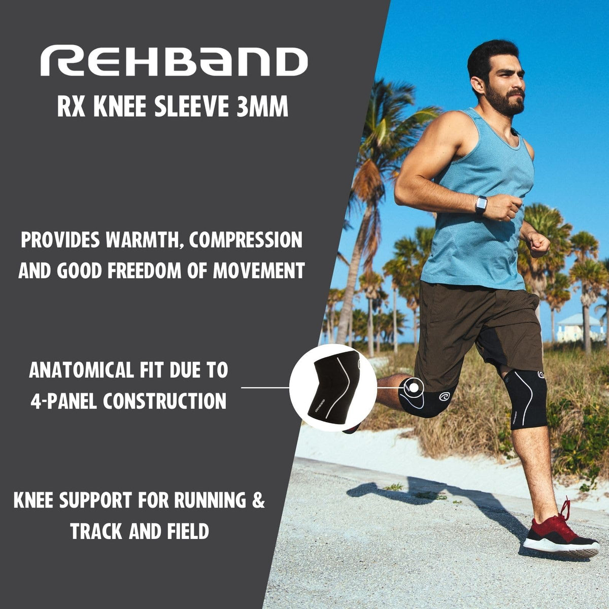 Rehband Knee Sleeve 3mm Neoprene, Lightweight Knee Brace for Endurance and Ball Sports, Unisex Compression Starter Knee-Sleeves, Breathable Running Knee Support, Colour:Black, Size:Large