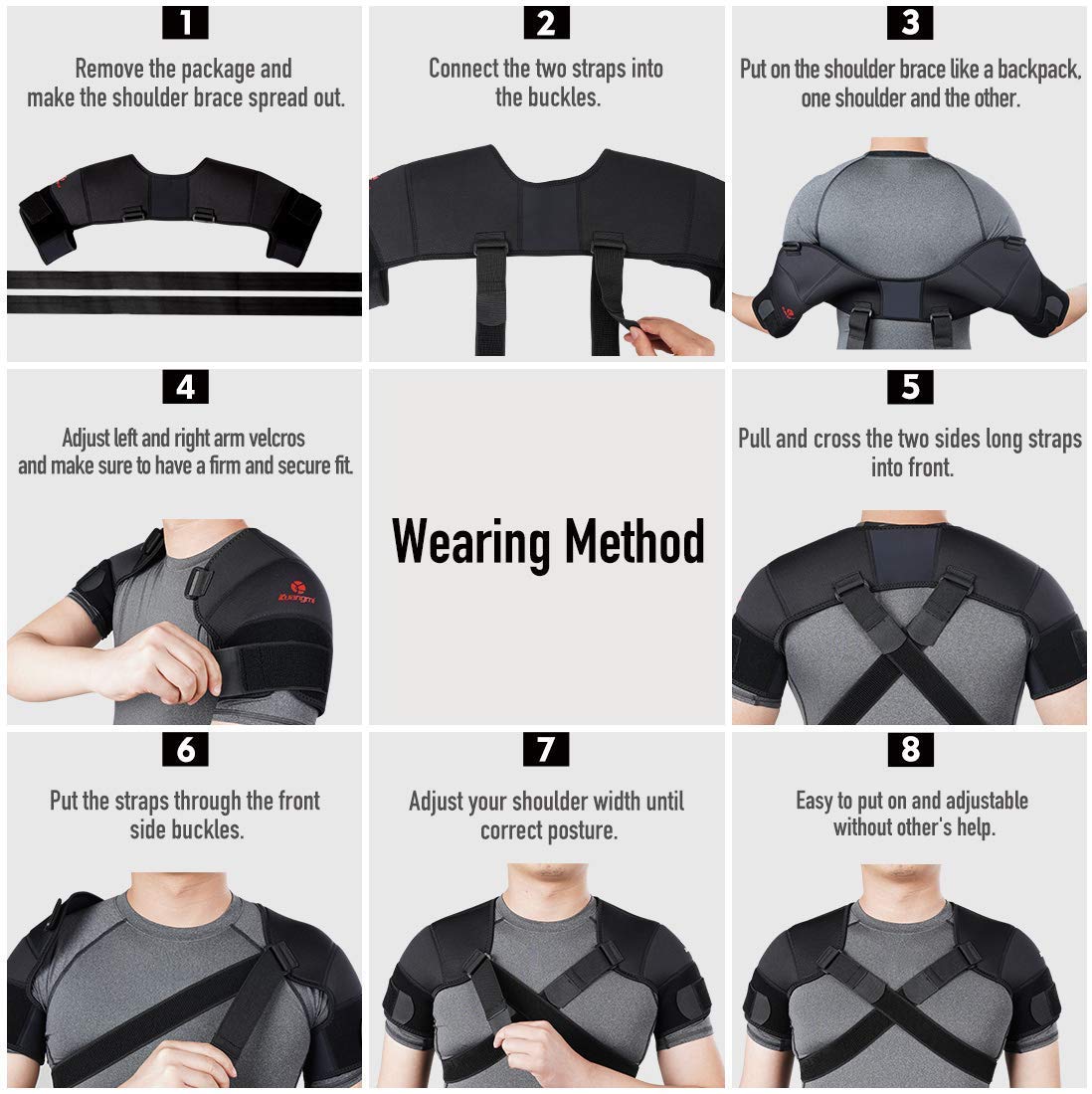 Kuangmi Double Shoulder Support Brace Strap Wrap Neoprene Protector,M