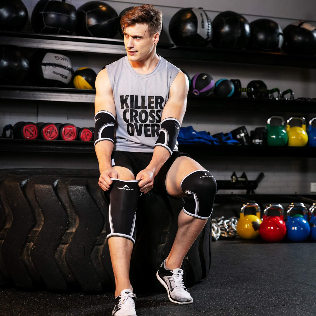 Knee Sleeves (1 Pair)，7mm Compression Knee Braces for Heavy-Lifting,Squats,Gym and Other Sports (Large, Black)