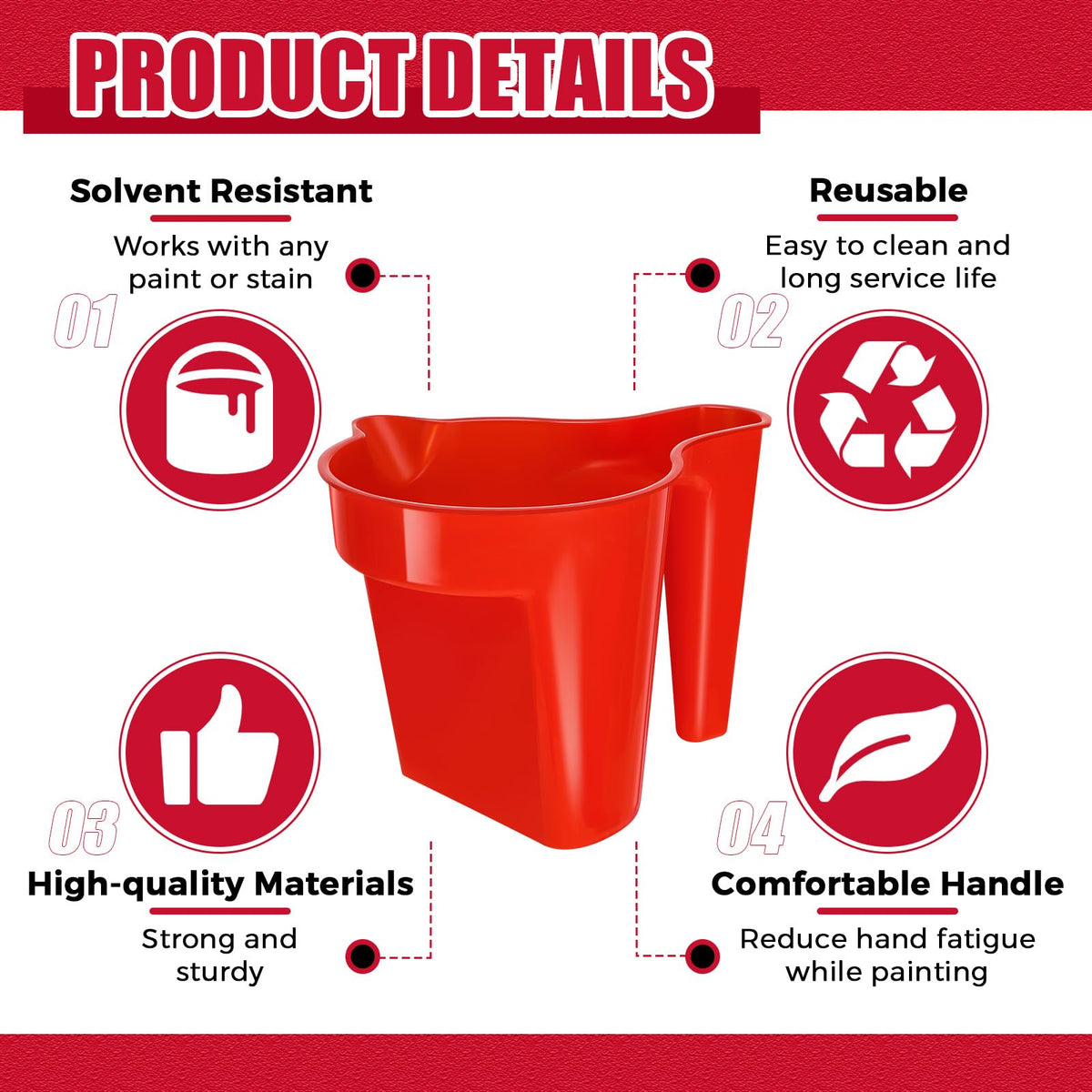 Geelin 12 Pieces Paint Cup Holds 17 oz of Stain, Paint Pail Varnish Bucket Container with Brush Holder and Easy Pour Mixing Cup Container for Trim Work, Touch-ups (Red)