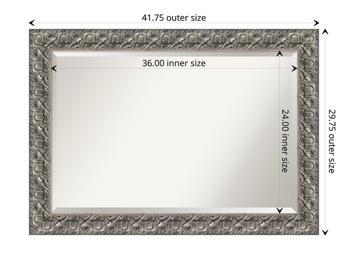 Amanti Art Silver Bathroom Mirror for Over Sink, 30x42 Silver Luxor Rectangle Vanity Mirror, Large Traditional Wood Frame, Hangs Horizonally and Vertically, Bathroom Wall Decor, Beveled Edge
