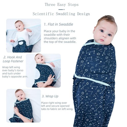 Insular Baby Swaddle Wrap - Adjustable Soft Cotton Swaddling Set for Newborns | 3 Pack, Space Design (0-3 Months)