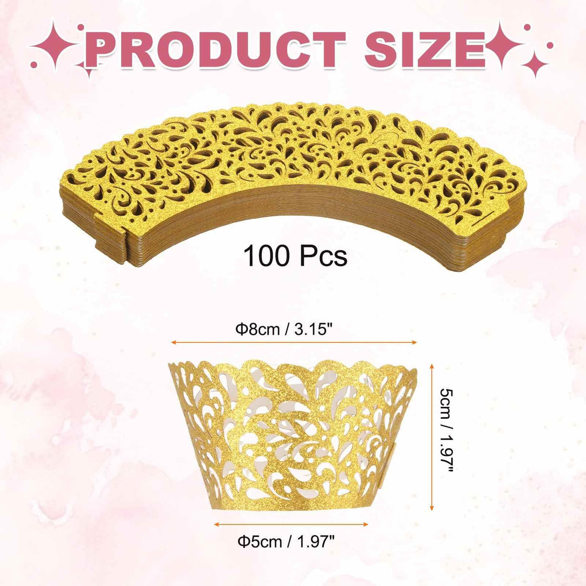 HARFINGTON 100 Pcs Lace Cupcake Liners Hollow Water Drop Designed Hollow Out Cupcake Wraps Artistic Bake Cake Paper Cups for Anniversary Birthday Weddings Parties, Yellow