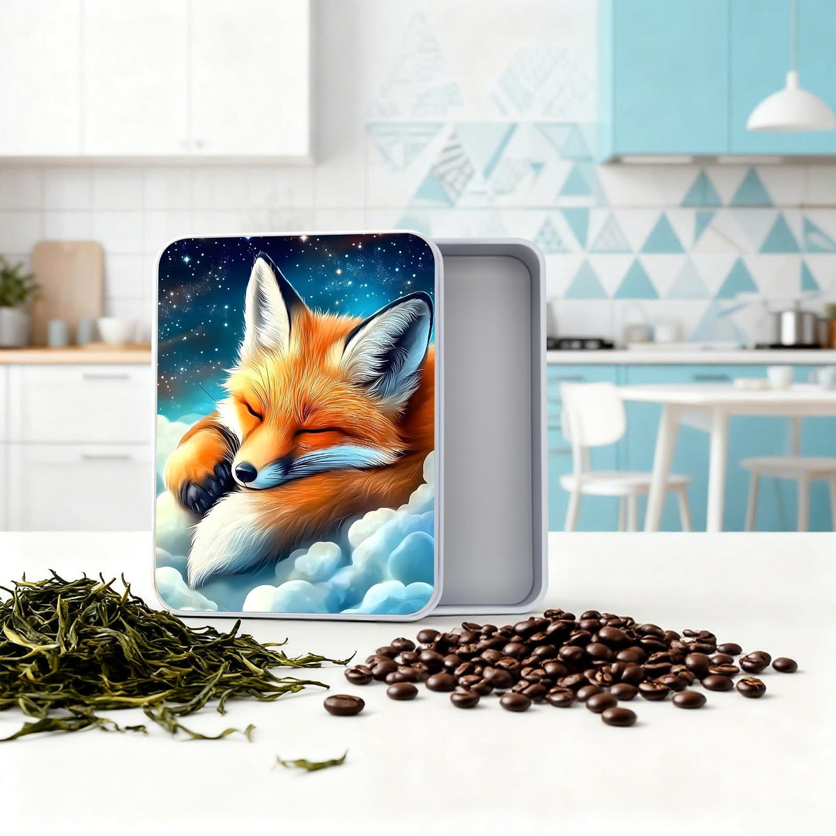 VOGDMKJG Small Metal Tins Box-4.7" x3.5"x1.6" Rectangular Empty Storage Box With Lid Decorative Organizer Storage Tin Case For Office/Cookie/Candy/Jewelry/Photo/Letter Sleep Fox