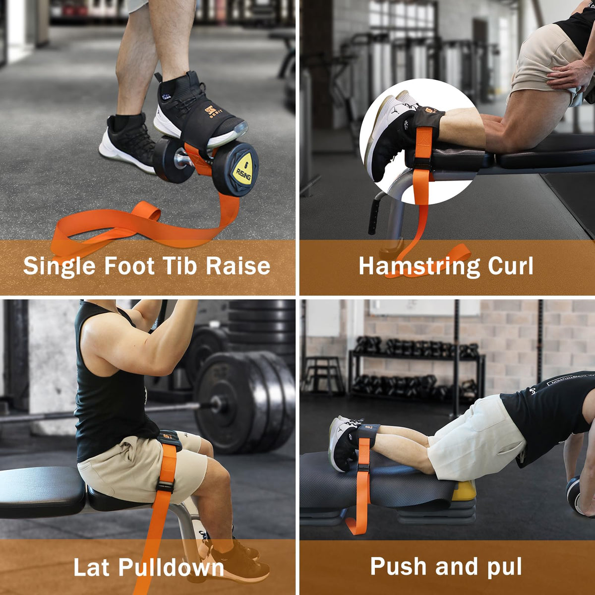 SEBIT Hamstring Curl Strap,59 inches Adjustable Squat Strap Foot Dumbbell Strap,Exercise Strap Assisted Leg Curl Strap Leg Tibialis Raises Workout for Outdoor(Dark Golden Orange)