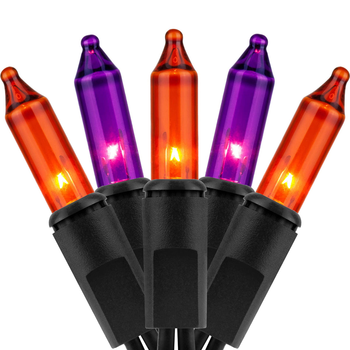 YULETIME 200 Orange Purple Halloween Lights, 2-Set 21 ft 100 ct Black Wire