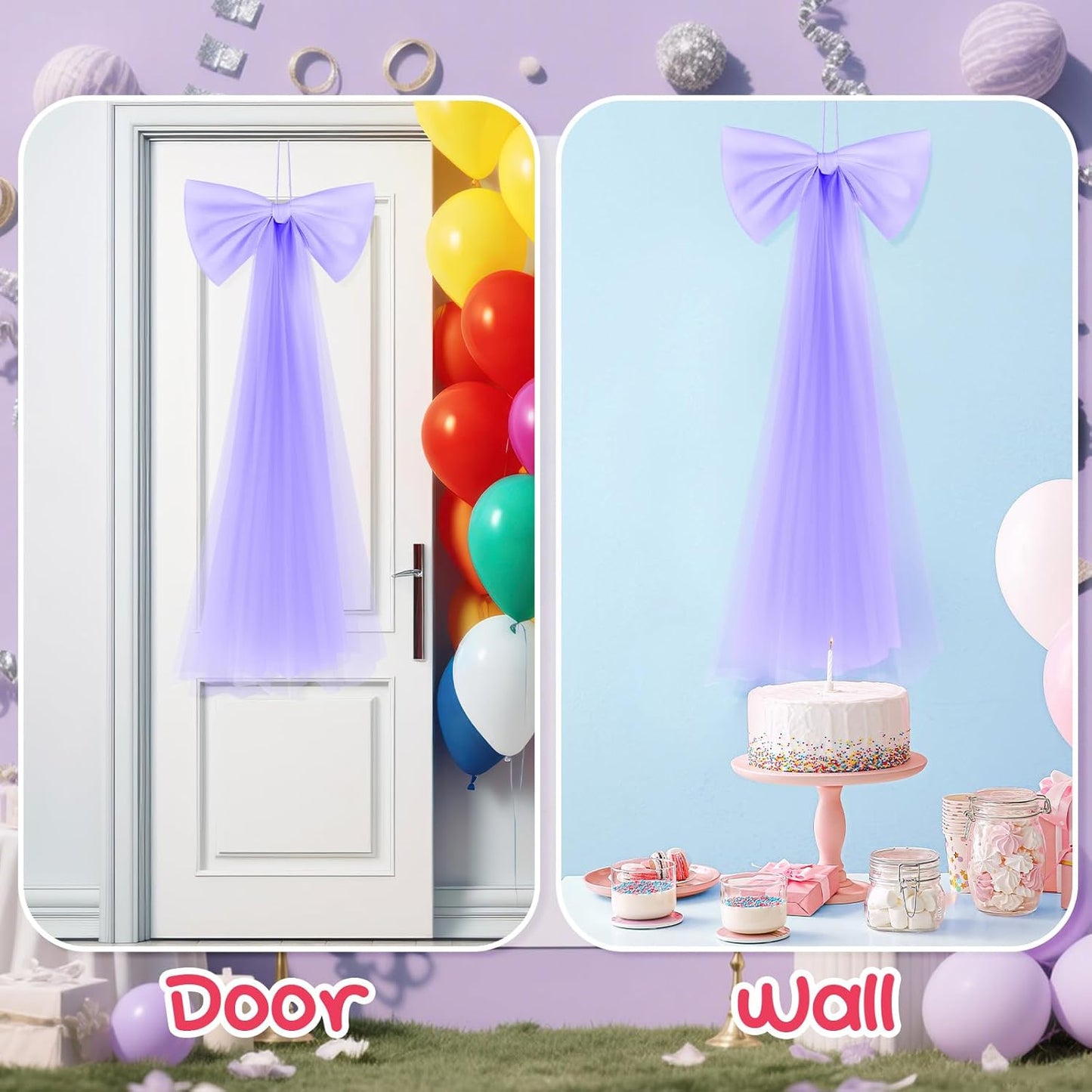 Zeyune Giant Purple Bow Party Decoration - 13.4 x 28.7 Inch Wall Decor for Birthdays, Weddings & Showers