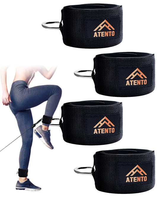 ATENTO 2 Pairs Ankle Strap for Cable Machine, Comfortable Padded Ankle Wrist Cuffs for Kickbacks, Glutes Workout & Lower Body Exercises, Adjustable & Breathable Ankle Straps for Women & Men (Black)