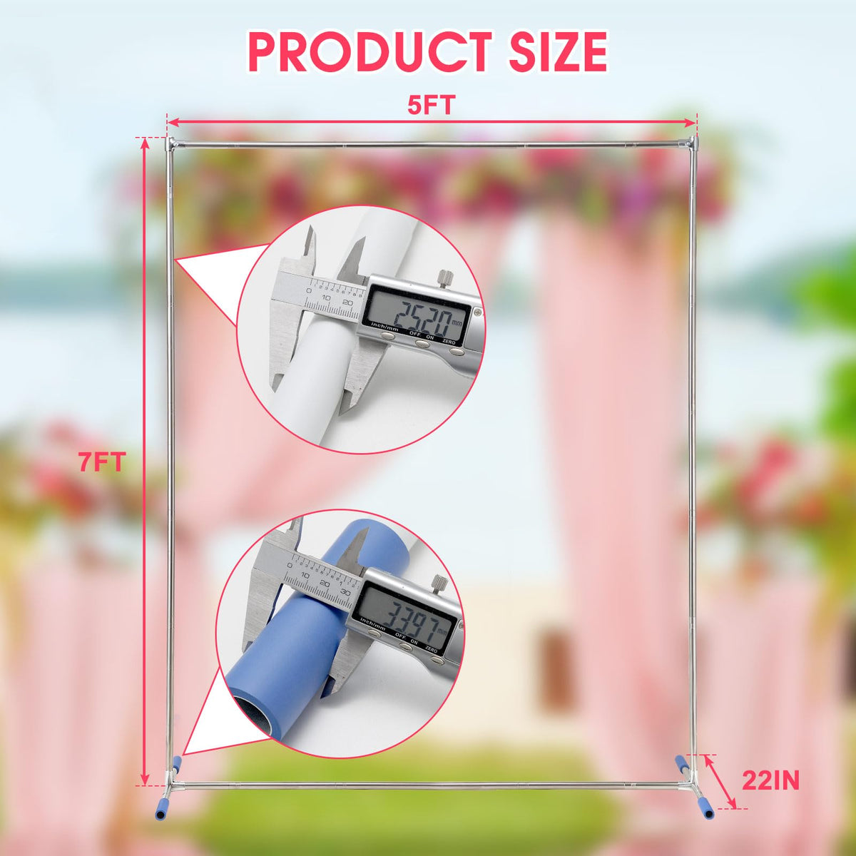 Wedding Arch,7 x 5 FT Metal Arch Backdrop Stand with Support Feet Base,Square Arched Frame for Birthday Party Ceremony Event Balloon Arches Decoration