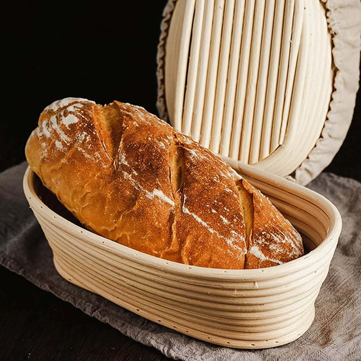 Banneton Bread Proofing Basket - 10-Inch Oval Set of 2 with Liner for Artisan Sourdough Baking