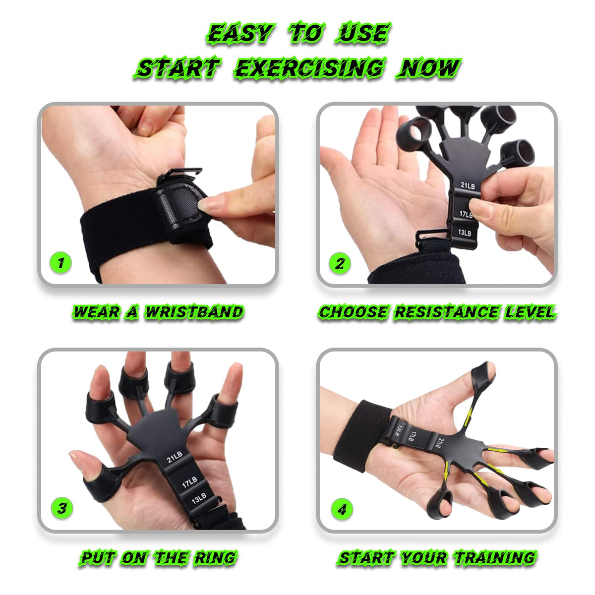 Kairsya Finger Stretcher & Hand Strengthener - 2Pcs Adjustable Finger Resistance Bands for Guitarists, Climbers, Typists, Gamers, Forearm & Hand Strength Training Wrist Exerciser (Black+Grey)