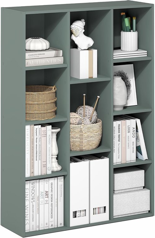 Furinno LUDER Bookshelf - 11-Cube Reversible Bookcase in Sage Green | Easy Assembly for Home & Office