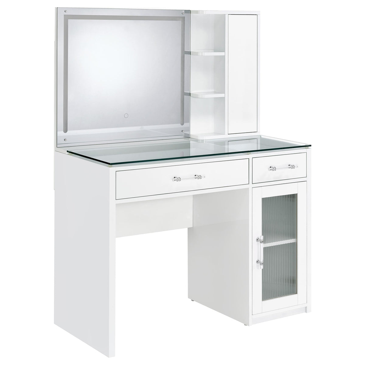 Coaster Home Furnishings Flora 2-Drawer Vanity Set with Led Mirror White High Gloss