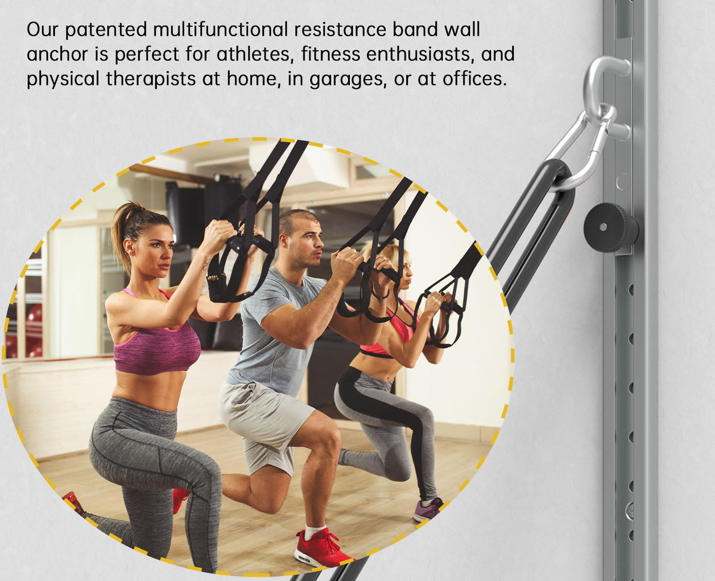 Adjustable Resistance Band Wall Mount System，Resistance Band Wall Anchor with Automatic Locking, Fitness Equipment for Strength Training Compatible with TRX Home Suspension Training Kit ﻿