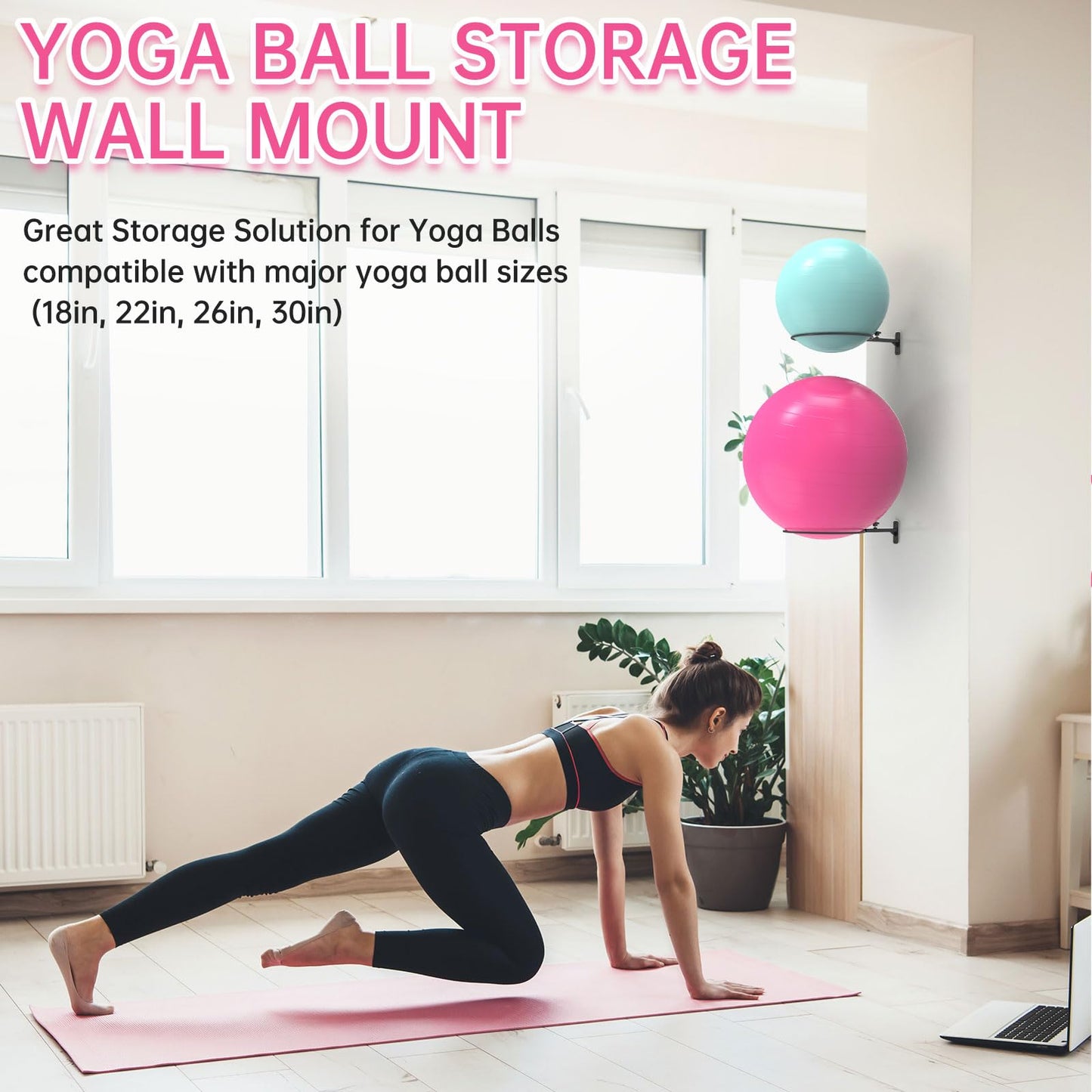 KOMOHOM Wall Mount Stability Ball Storage Rack for 26" Large Balls, Adjustable Heavy Duty Exercise Ball Holder for Home Gym, Metal Bracket for Yoga Ball, Swiss Ball, Physio Ball, Medicine Ball