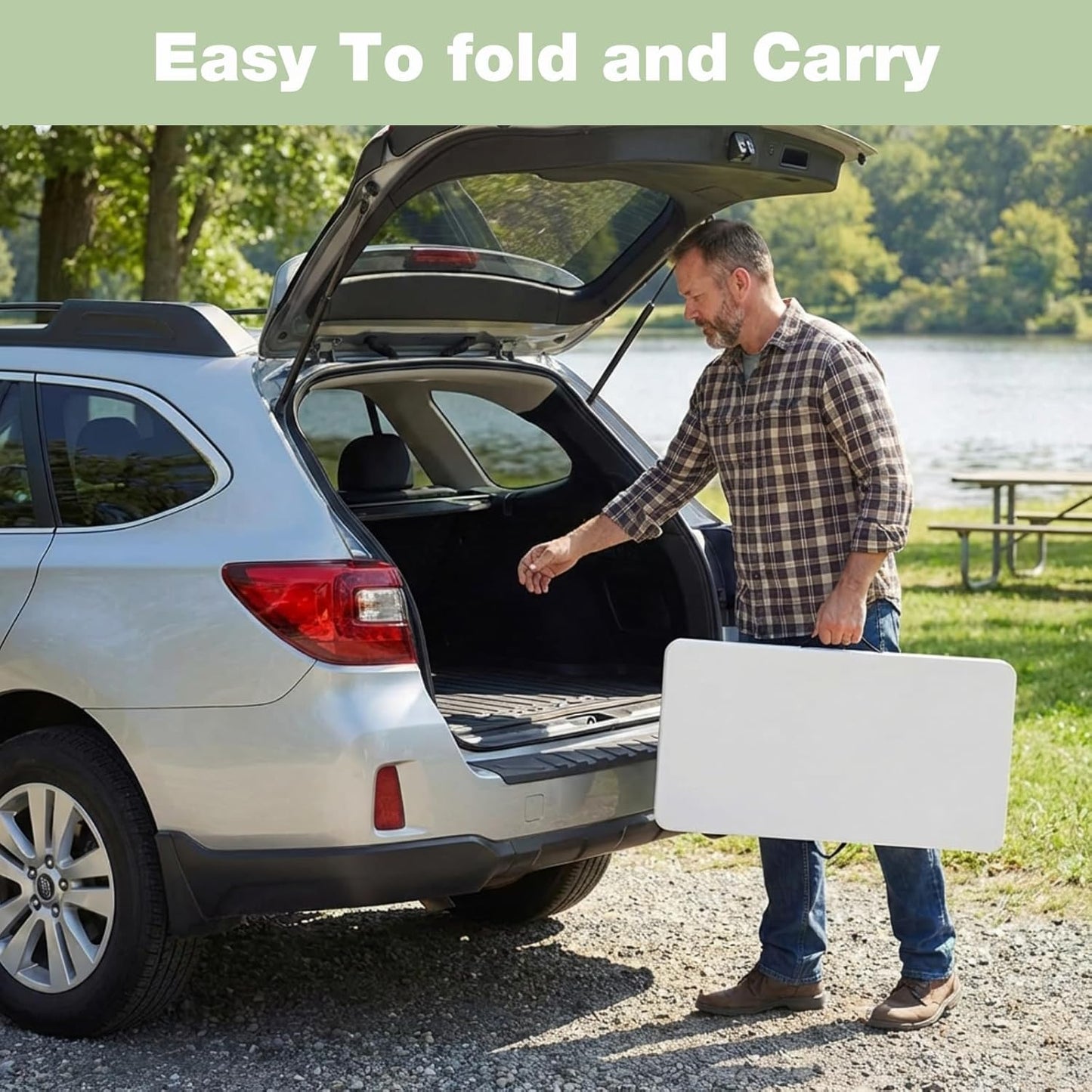 34" Square Folding Table - Heavy-Duty Steel Legs & HDPE Top | Portable 4-Person Picnic Table, White