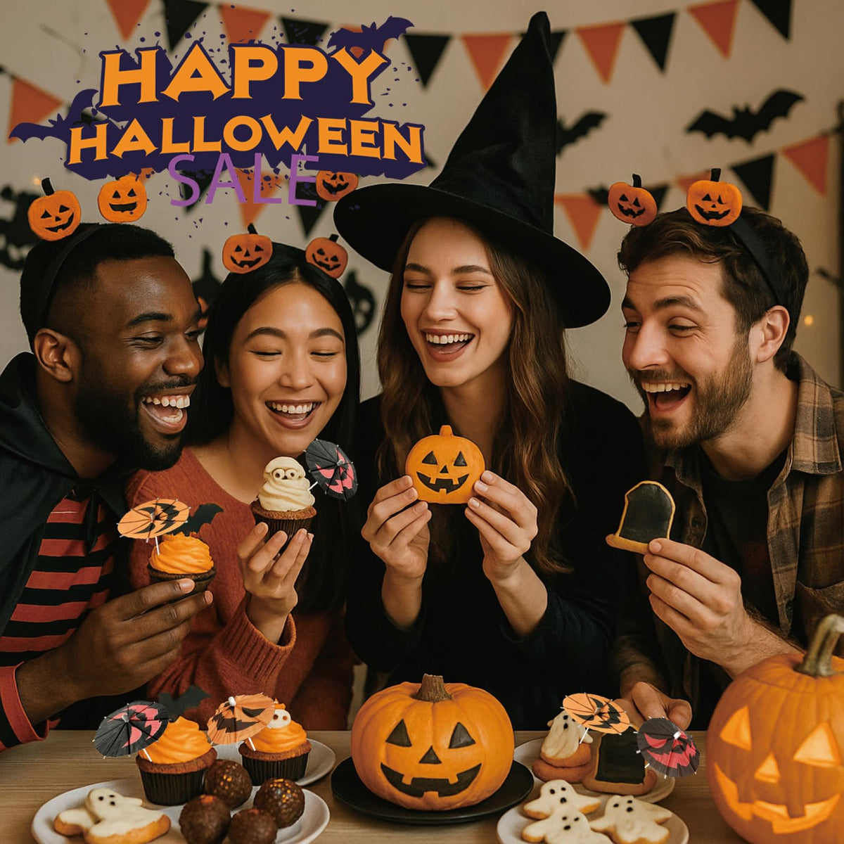 140 Pcs Halloween Pumpkin Cocktail Drink Umbrella Picks, 4 Inch Spooky Paper Toothpicks with Pumpkins Cocktail Umbrellas Fruit Dessert Cupcake Topper Sticks for Halloween Party Decorations (Orange)