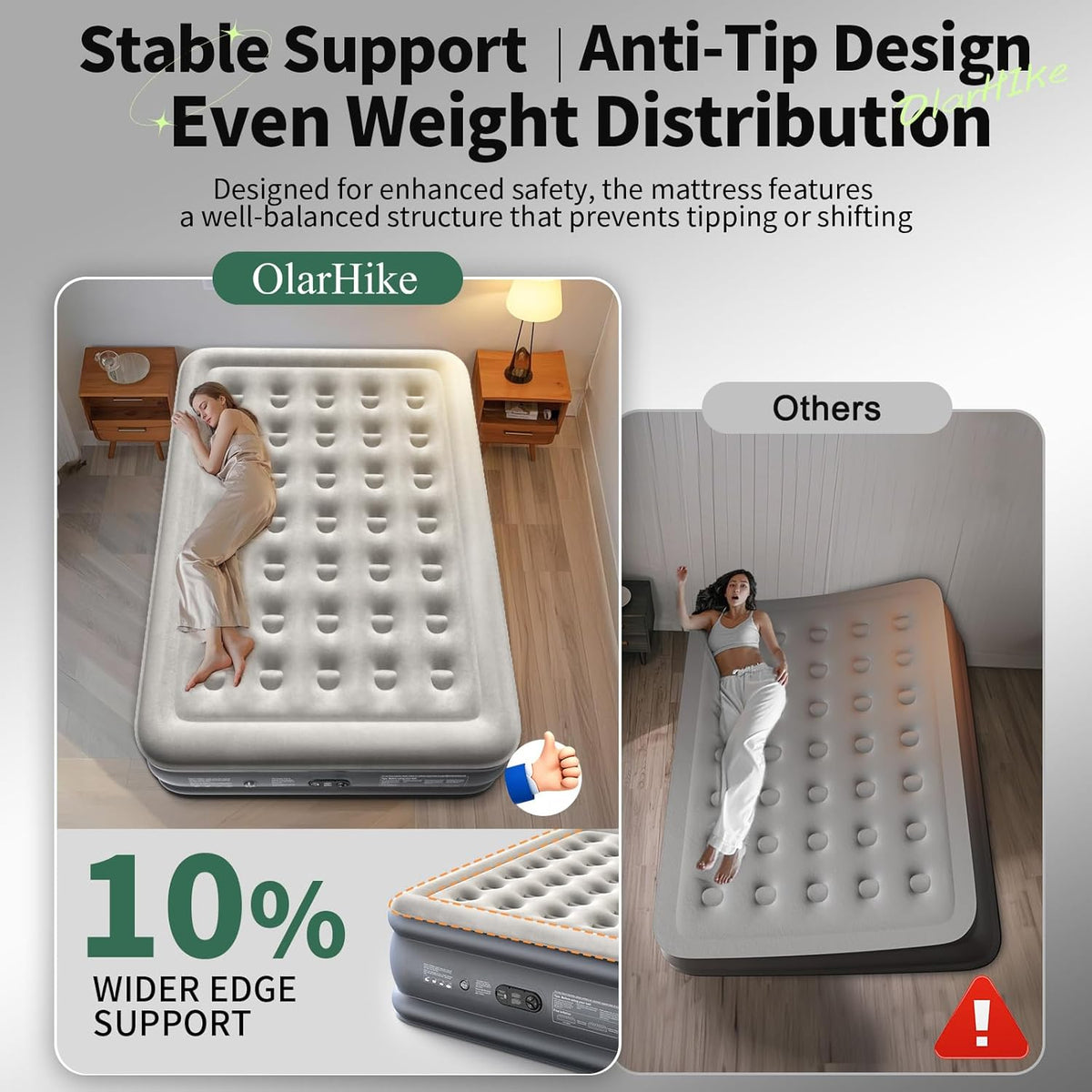 OlarHike Queen Air Mattress - Inflatable Bed with Built-In Pump | 18" Foldable Design for Home & Camping