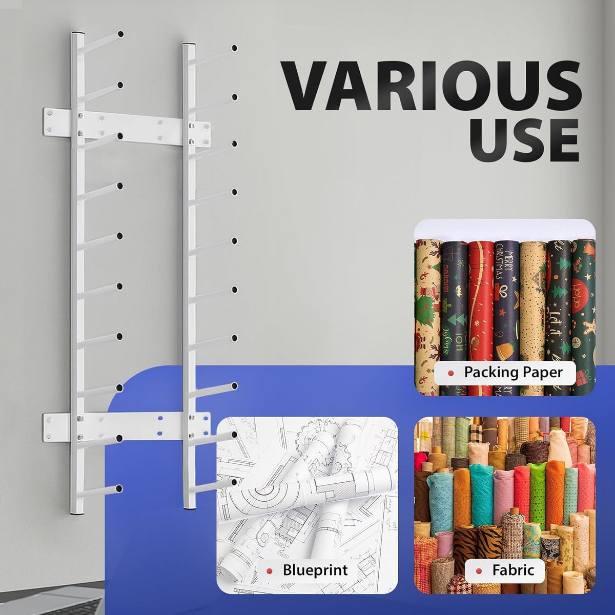 Skiennix Wall Mount Blueprint Storage Rack - Heavy Duty File Holder for Posters & Vinyl Rolls | 320 lbs Capacity