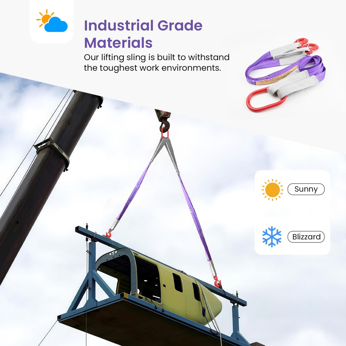 Lifting Slings Straps with Hooks - 3.3 FT, 4409LB Pounds Capacity, Polyester Bridle Sling, Heavy Duty Two Leg Rigging Strap for Engines, Cranes, Hoists, Truck, Purple