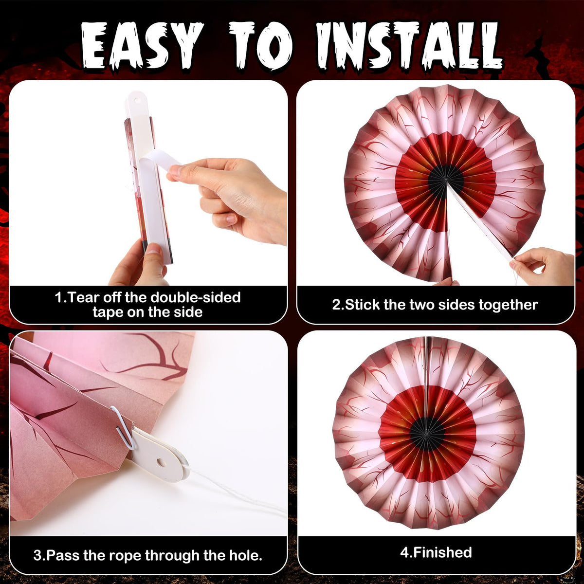 Dispowreath 9 Pcs Halloween Fans Decorations Eyeball Hanging Paper Fans Set Scary Eyeballs Wall Decoration for Halloween Party Haunted House Home Classroom Birthday Spooky Decorations Supplies