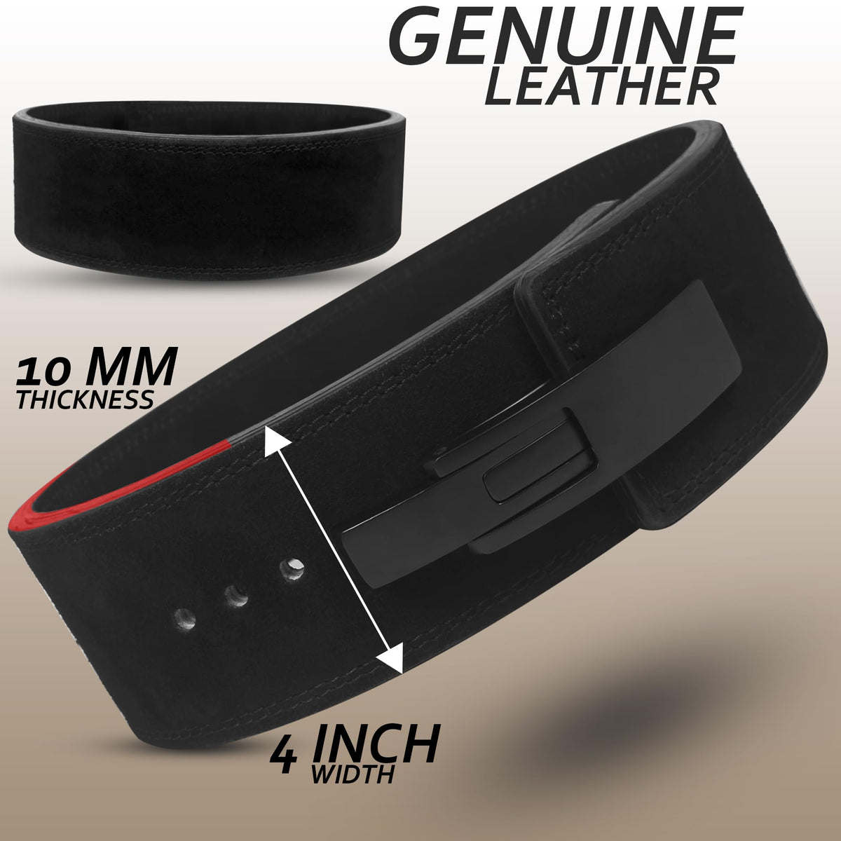 RAD Weight Lifting Belt Powerlifting Men & Women, Weightlifting 10 mm Lever Belt (Jet Black, X-Large)