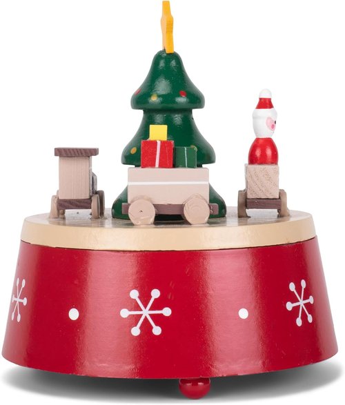 Cottage Garden Musical Christmas Figurine - Rotating Tree with Red Snowflakes | 6-Inch Plays Jingle Bells