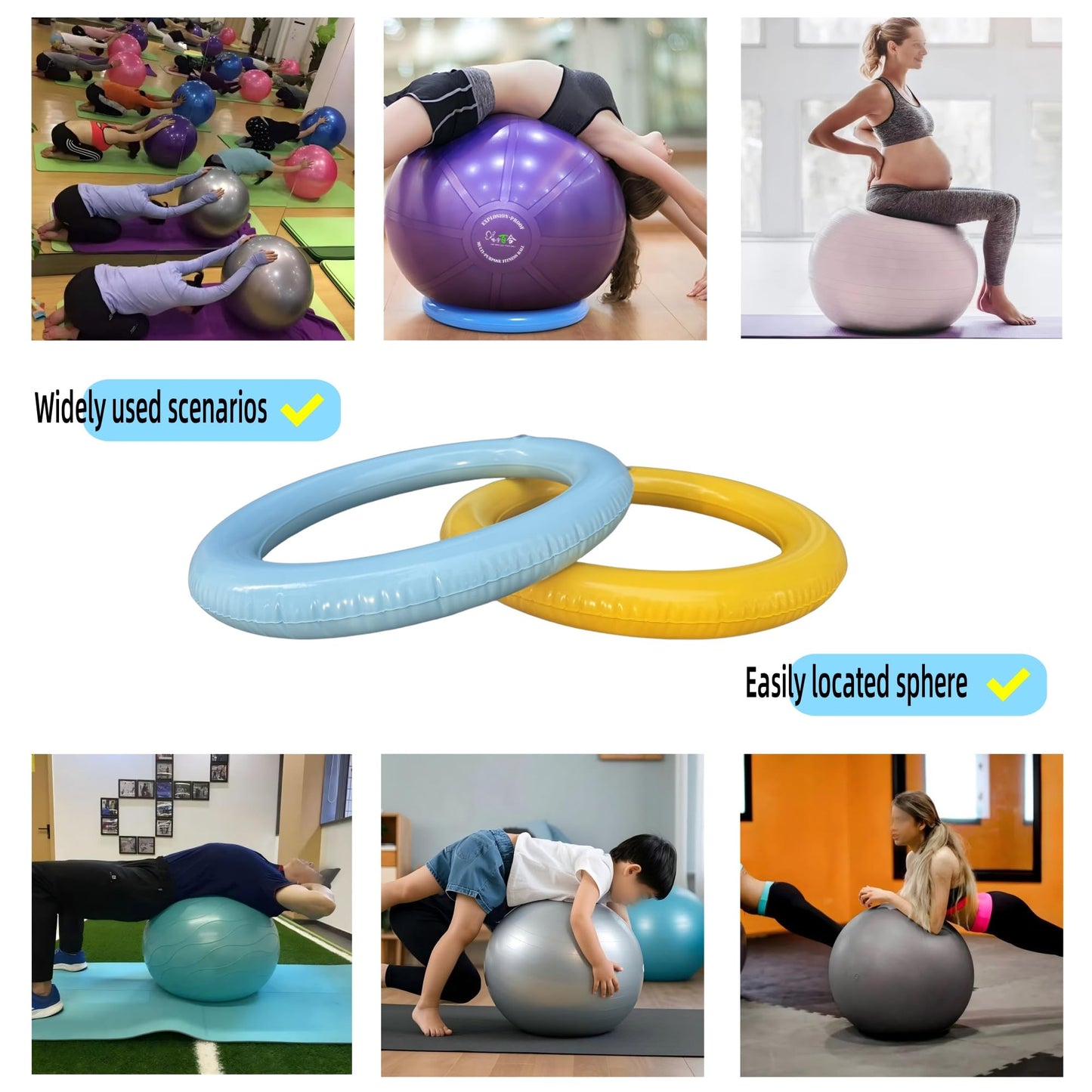 Yoga Ball - Base, Non slip Stability, PVC, Suitable for Home Gyms, Offices, Improving Back Pain, Providing Balance, (Blue, 1PCS, One Size)