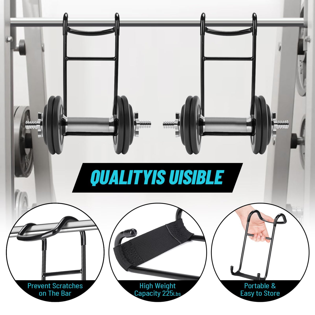 Roliwils 225LB Dumbbell Spotter Hooks (Pair) - Reduced noise, anti-scratch | Shoulder/chest press support | Easy solo use | For all fitness
