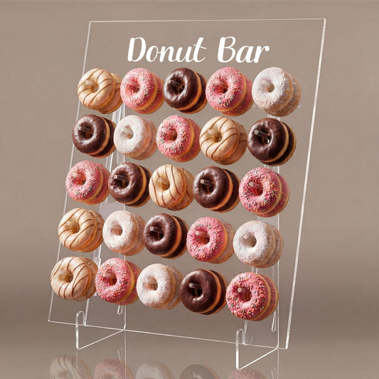 Vicenpal 1 Pack Large Donut Wall Display Stand Holds 50 Donuts Clear Acrylic Board Display Reusable Bagels Holders for Party Wedding Baby Shower Birthday Holiday Festival Decor, 22" L x 8" W x 28" H