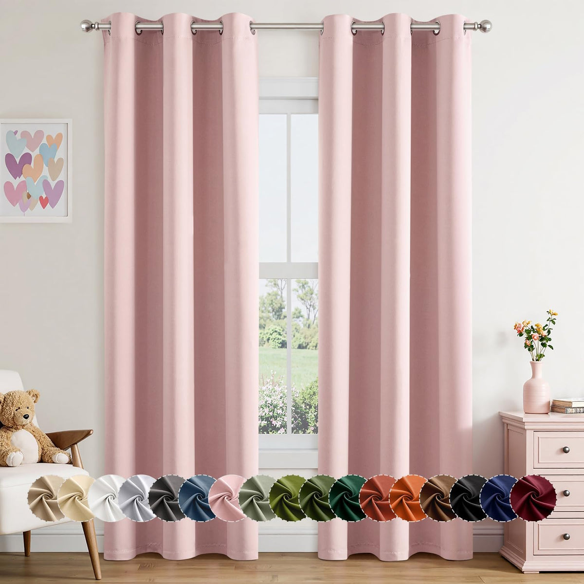 MIULEE Baby Pink Blackout Curtains - Thermal Insulated Room Darkening Drapes | 84 Inches Long, 2 Panels