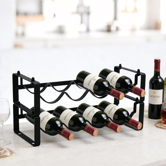 HRUSGO Wine Rack for Countertop – Stackable Freestanding Bottle Organizer for Kitchen, Pantry, Bar Cabinet & Small Spaces – Compact Metal Shelf & Modular Storage Stand (2 Tier)