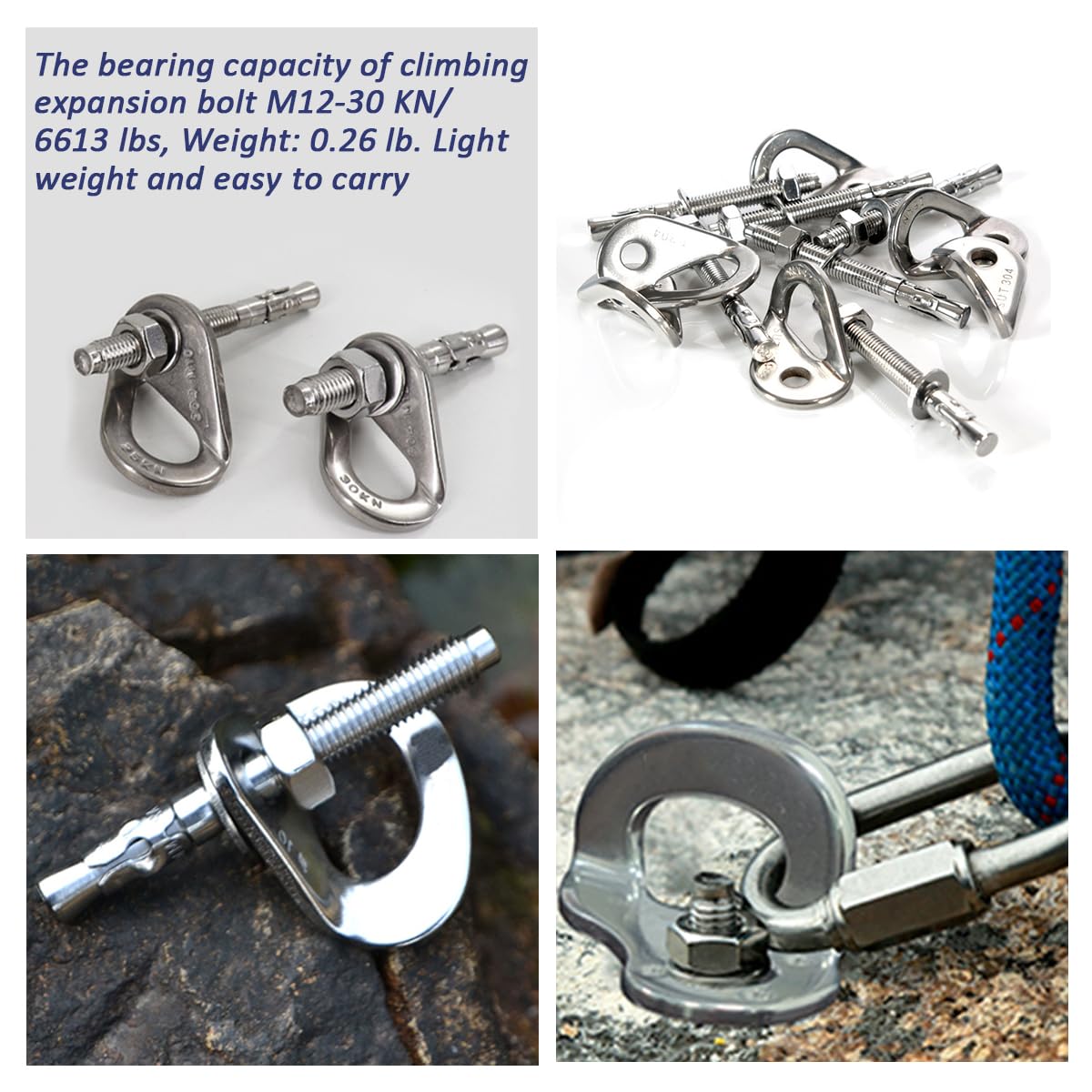 YZTONGPAO 2 Set 304 Stainless Steel Climbing Anchor Bolt, 30KN Rock Climbing Bolt Hanger, Climb Fastening Bolt Safe Fixed Point, Rock Climbing Holds