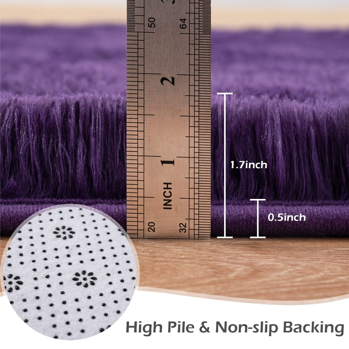 Przemy Fluffy Runner Rug for Bedroom Living Room, 2x6 Feet Dark Purple Shag Area Rugs, Soft Fuzzy Carpet for Bedside Nursery Kids Room College Dorm, Plush Throw Rug for Home Decor