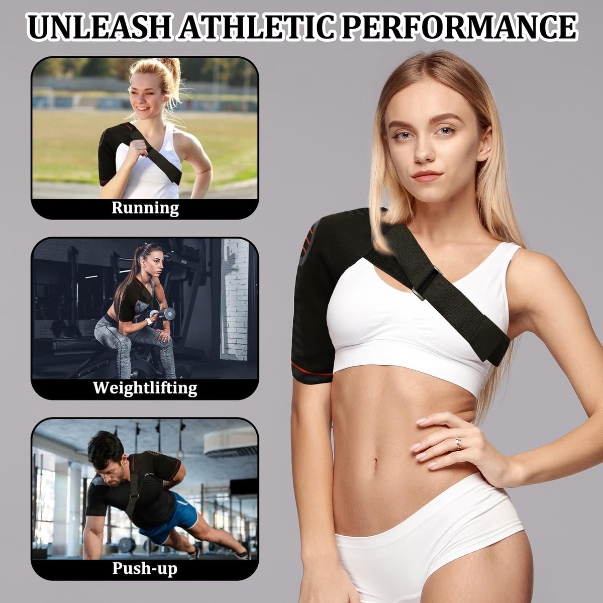 Giococo Adjustable Shoulder Brace for Women & Men,Shoulder Pain Relief & Sports Protection，Rotator Cuff Compression Sleeve With replacement straps -One Size Fits Most (Black)