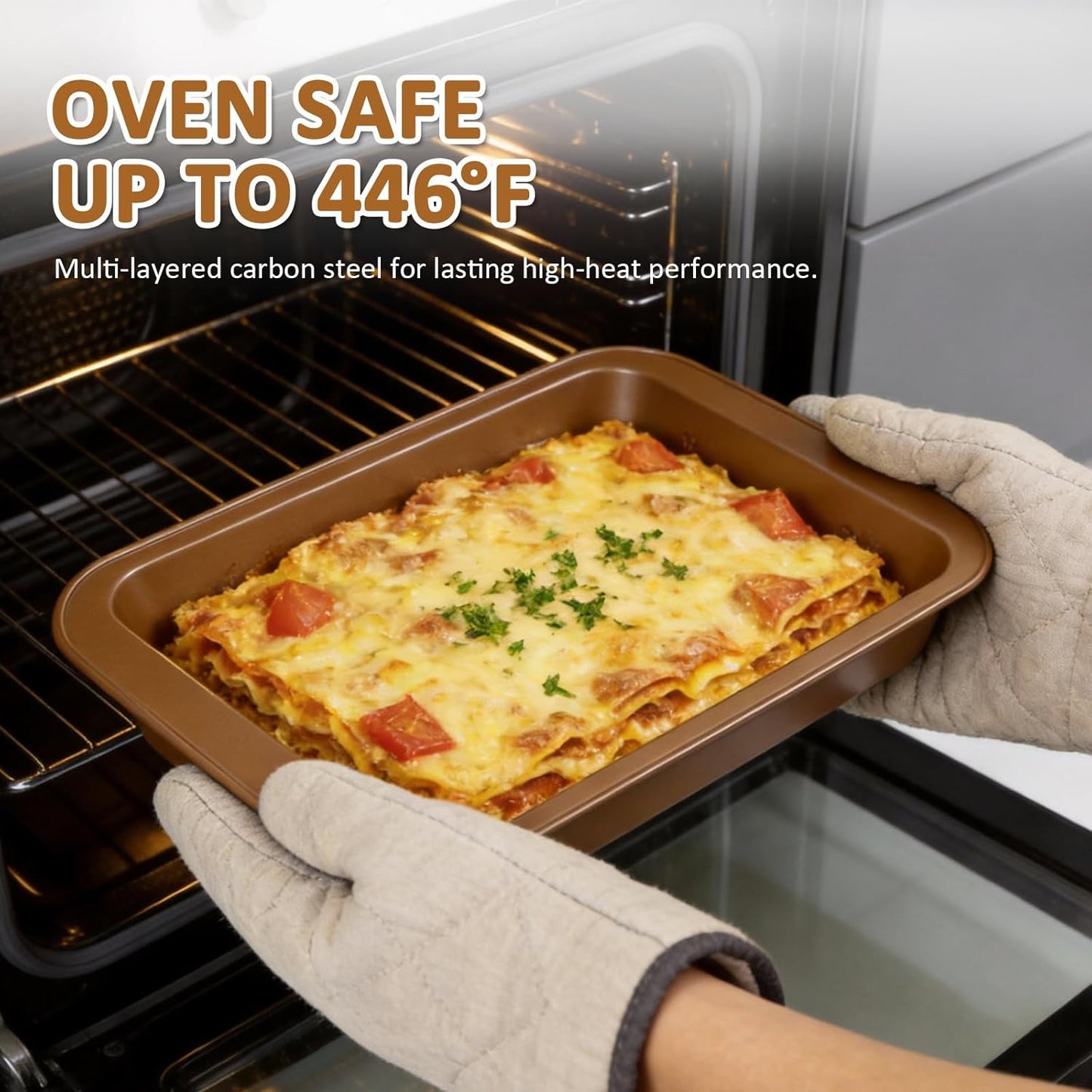 10PCS Nonstick Baking Pans Set | Oven & Dishwasher Safe Bakeware - Includes Cookie Sheets, Muffin Pan, Bread Pan, Cake Pan, Roasting Pan - Gold