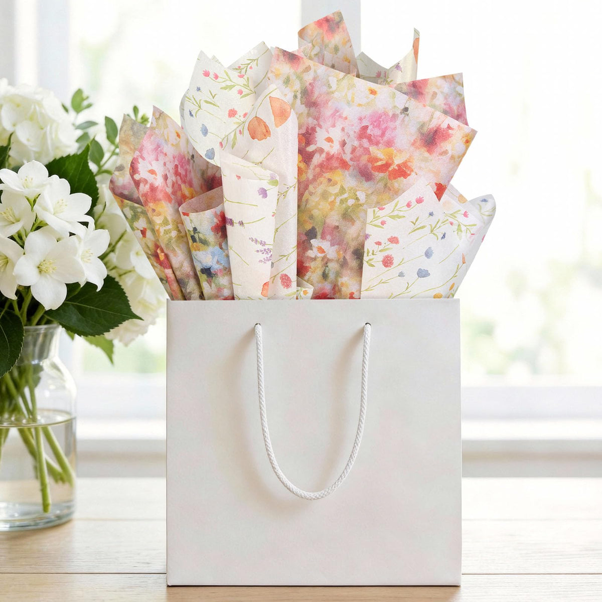 UNIQOOO 100 Sheets Garden Flower Tissue Paper, Greenery Botanical Dual-Pattern Gift Wrapping Paper for Wedding, DIY Craft Tissue for Birthday Bridal Shower, 20 x 14 Inch