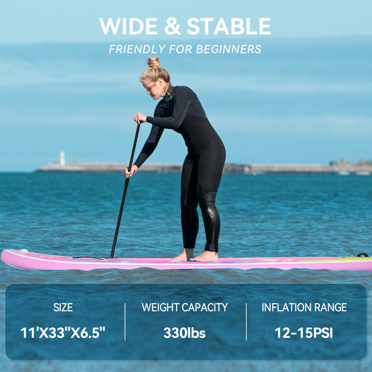 YUSING 11' Inflatable Stand Up Paddle Board, SUP Paddle Board, Portable Standing Board for Youth & Adult (Pink)
